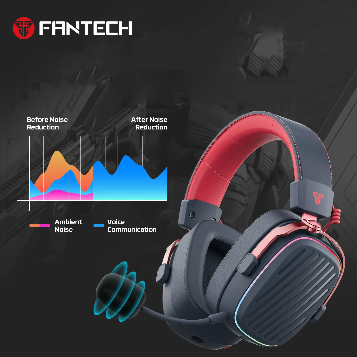 

FANTECH Harmony Pro WHG02P Wireless Headphones ENC Microphone Active Noise-Cancelling RGB 7.1 Wired and Wireless Headset