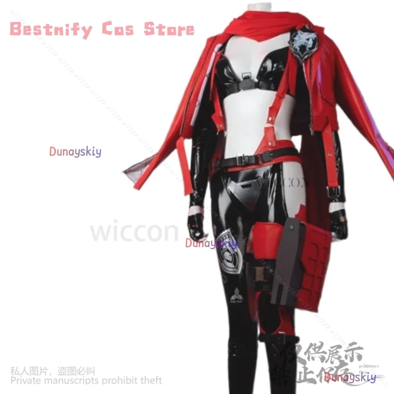 코스프레 애니메이션 게임 니케 코스프레 빨간모자 의상 섹시 PU 재킷 브라 팬츠 수트 가발 여성용 할로윈 코스프레