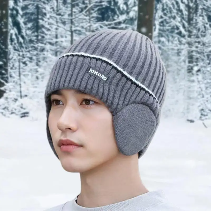 Outdoor Winter Knitted Hat Men Women Plush Warm Ear Cap Earmuff Stylish Soft Casual Ski Hats Cycling Ear Protection Beanies