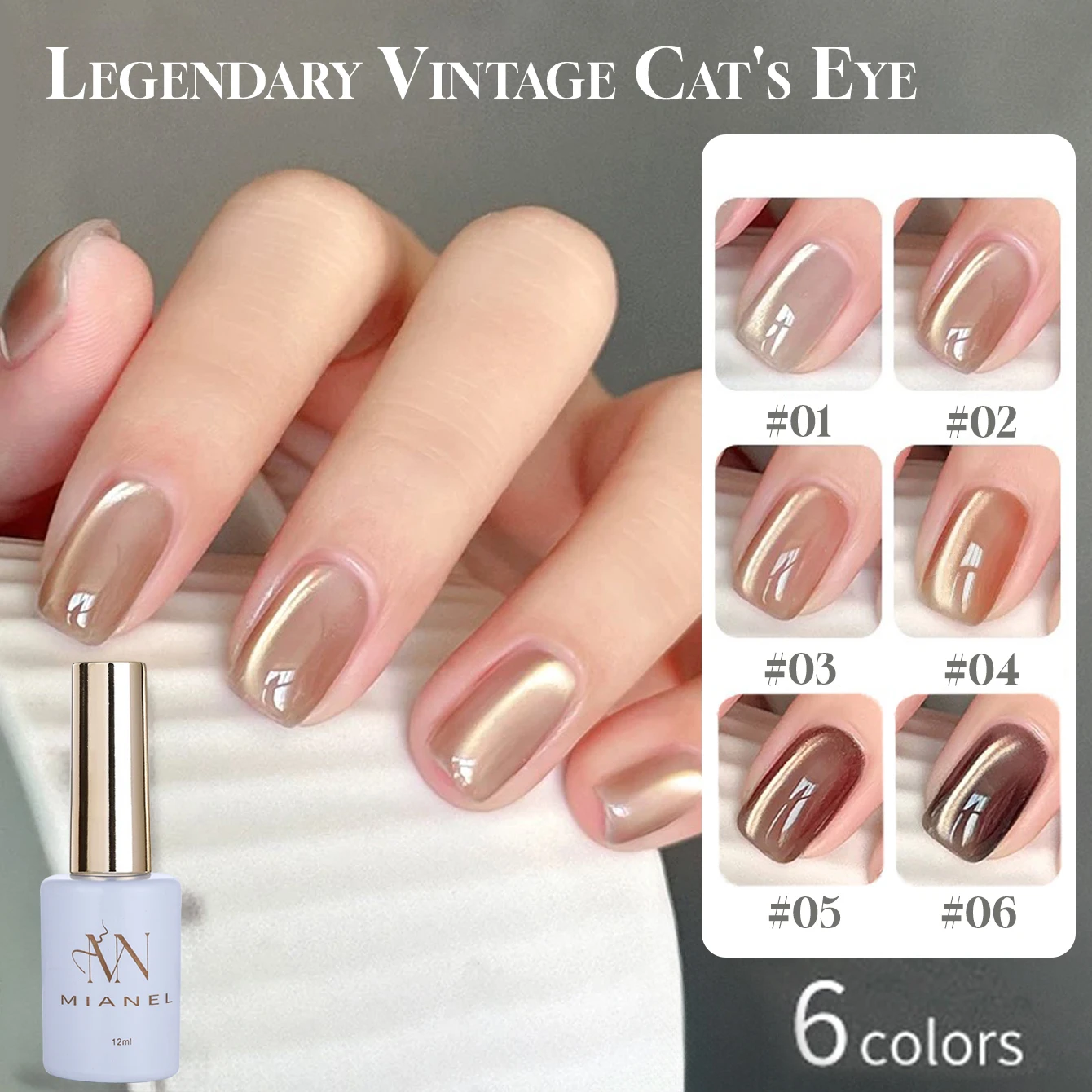 MIANEL 12ML/PCS Winter Top Selling Li Ge Retro Champagne Gold Glass Bead Cat's Eye Gel Nail Polish 2024 Whitening Gel Polish