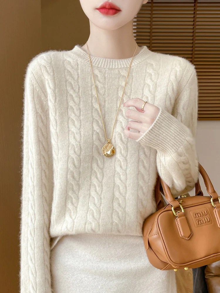 

Женская одежда, осенне-зимний базовый свитер с вышивкой, однотонный трикотаж из 100% мериносовой шерсти, толстый, мягкий, теплый пуловер с круглым вырезом