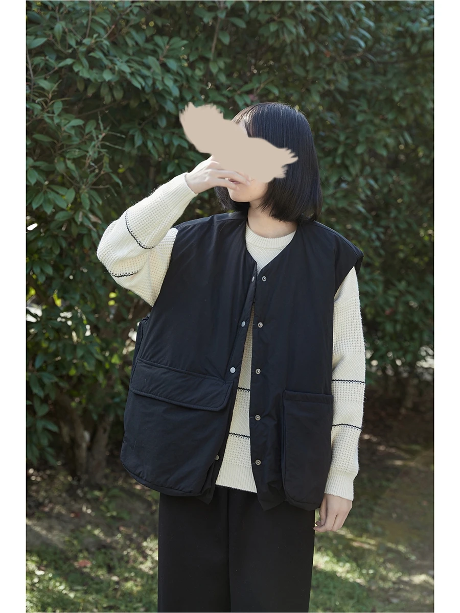 

Утепленный хлопковый жилет для женщин с асимметричным дизайном, теплая верхняя одежда, пальто с круглой застежкой на пуговицах, однотонное.