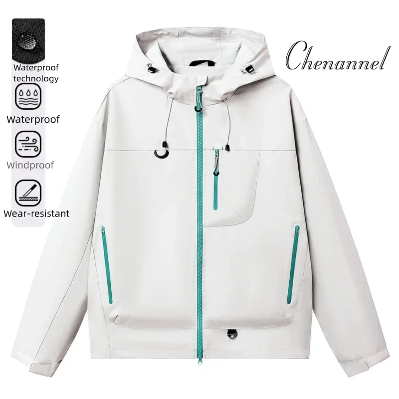 

Outdoor Windbreaker Hooded Jacket Men Softshell Zip Up Windproof Waterproof Mountain Skiing Hiking Camping Jacket Autumn Coats