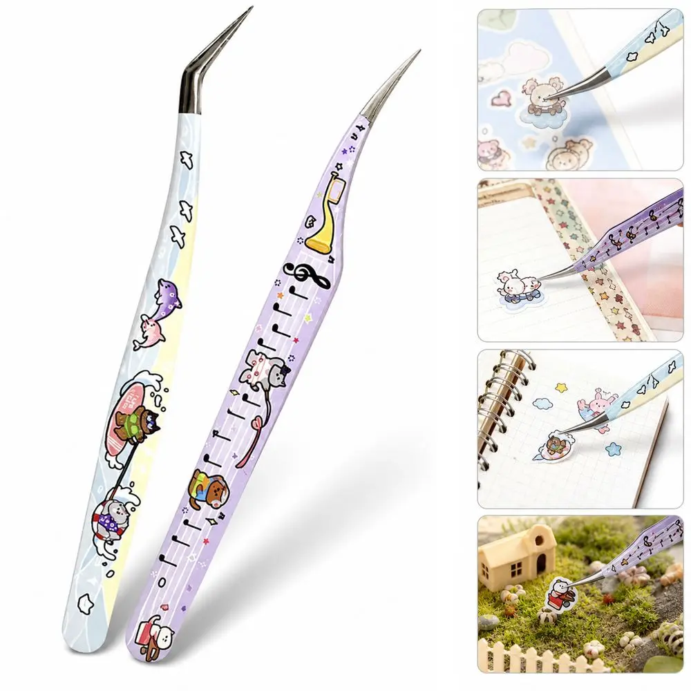 Stainless Steel Precision Tweezers Anti-static High Precision False Eyelash Tweezers Cartoon Non Slip Grip Craft Tweezers