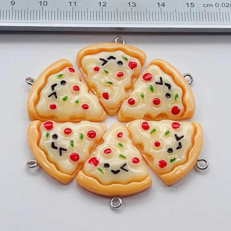 10 sztuk śliczne żywica trójkąt Pizza jedzenie Charms Diy Cartoon Foods breloki kolczyki wisiorki akcesoria Kawaii kobiety biżuteria Make