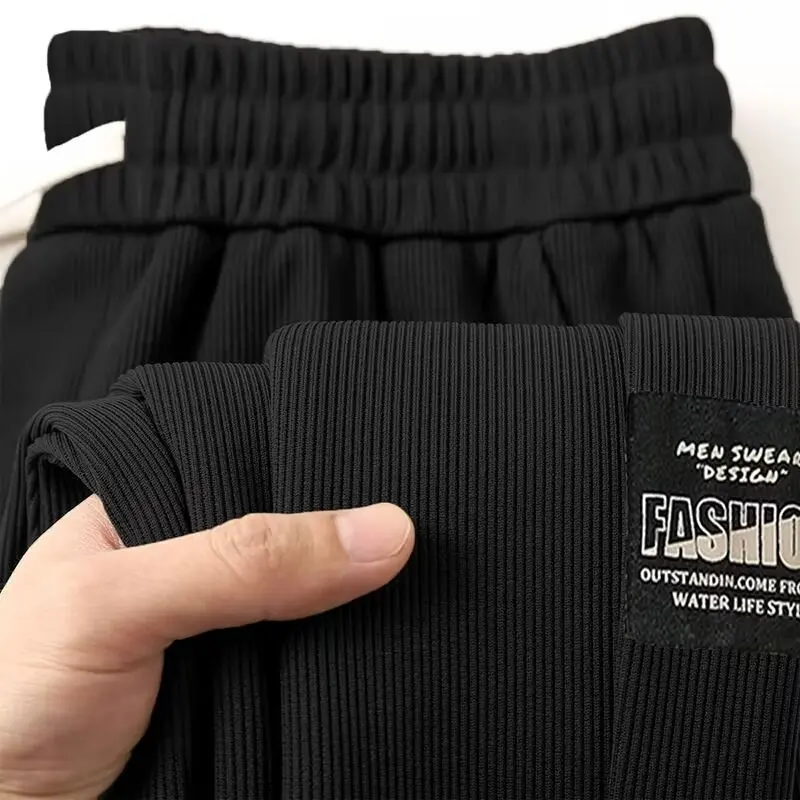 

Loose Men's Sport Pants Summer Ice Silk Drapey Straight Leg Elastic Waist Trousers Youth Faion Casual Long Pants