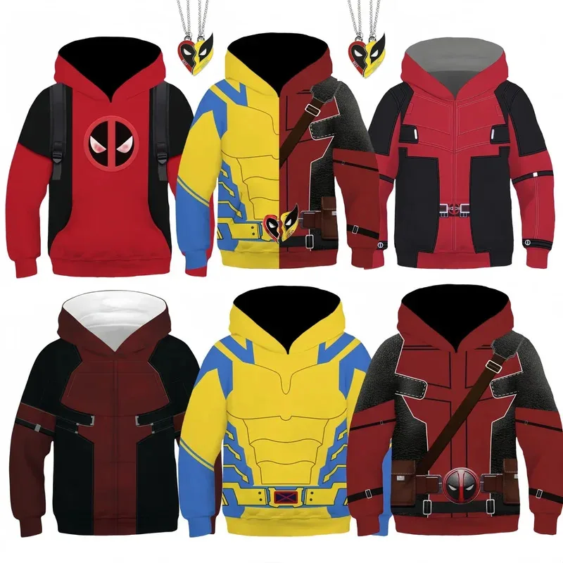 2025 aaa ديدبول خارقة تأثيري قناع السترة ملابس رياضية غير رسمية هالوين ولفيرين زي سترة بلايز بلوزات للطفل