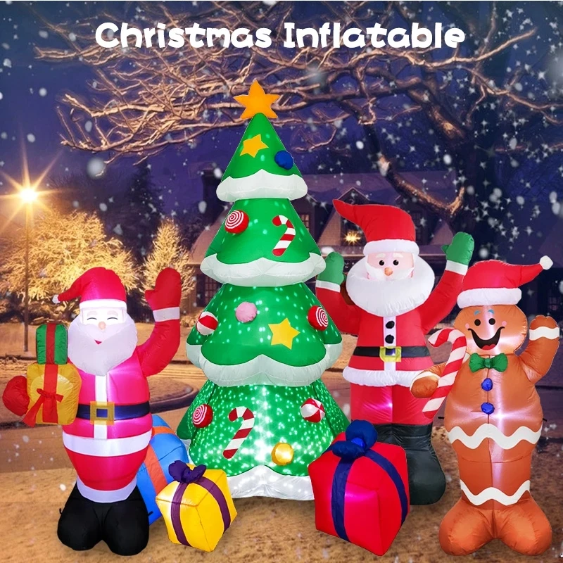

Christmas Inflatable LED Lighted Gingerbread Man Inflatable Snowman Tree Blow Up Xmas Party LED Lights Blow Up Yard Decor Toys