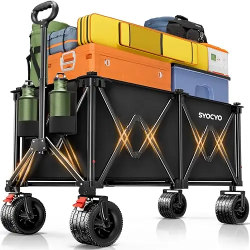 Beach Wagon Carts Foldable 580LBS Collapsible Wagon with Big All-Terrain Wheels for Sand 340L Heavy Duty Utility Carts