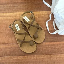 2024 New Flat Sandals Women's Summer Beach Fashion Sexy Flat Casual Cross Women's Shoes Sandals Roman Flip Flops Zapatos