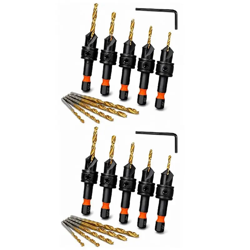 ABDJ-HSS Hexagonal Countersunk Drill Bitwoodworking Countersink Drill Bit Set Double Slot Double-Edged Drilling Power Tool Parts