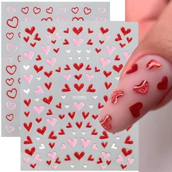 1PC 5D Pink/Red Love Heart Nail Sticker Glitter Shiny Heart Valentine's Day Nail Decal 8*10cm Kawaii Self-adhesive Nail Supplies