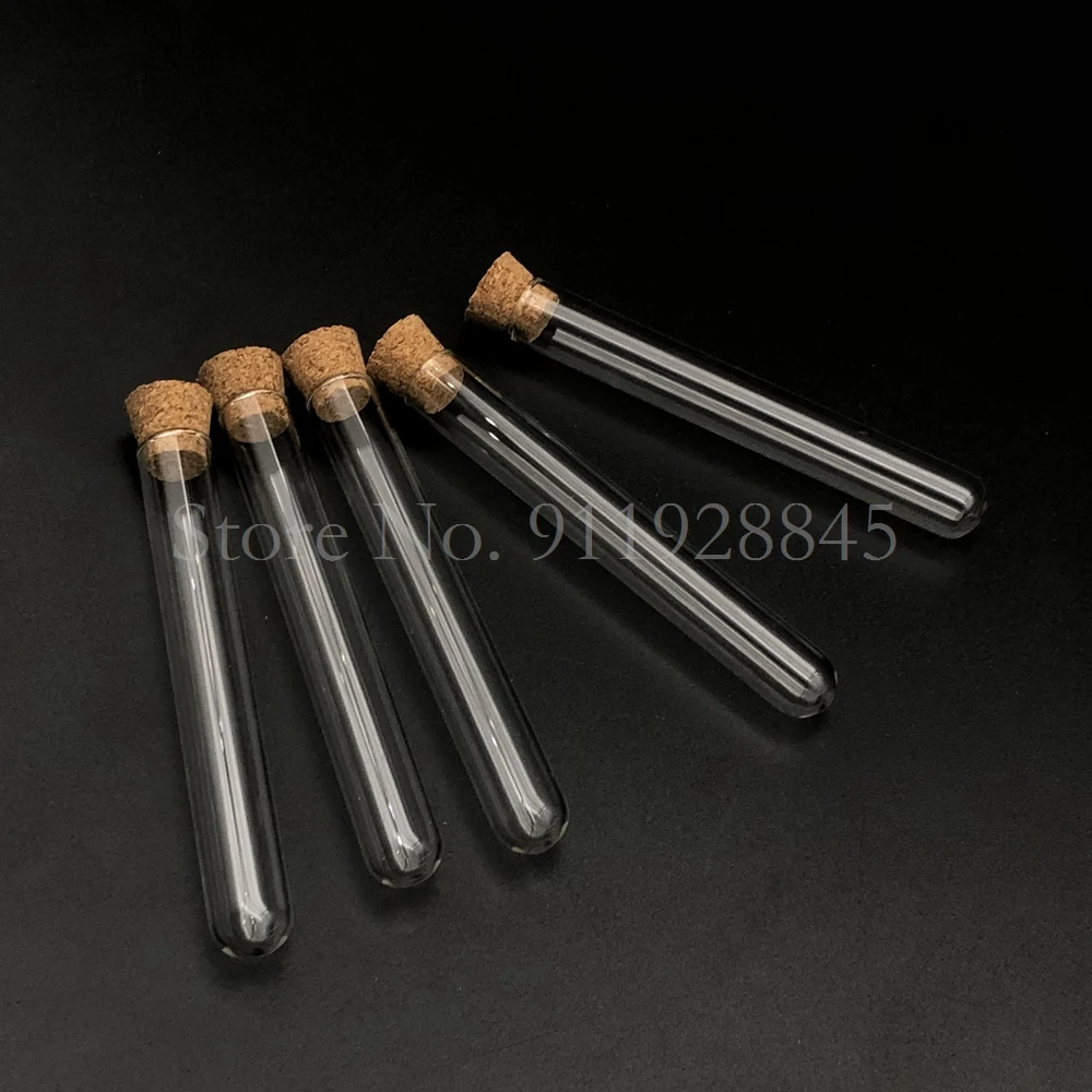 20pcs/lot DIA 12mm 13mm 15mm 18mm Clear Lab Glass Test Tube with Cork Stoppers Round Bottom Tube Container Laboratory Supplies