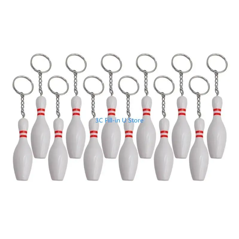 G8TA 12Pcs Bowling Pendant Keyring Bowling Pin Holder Keychain Decoration Accessories for Bag Charm Keychain Pendant