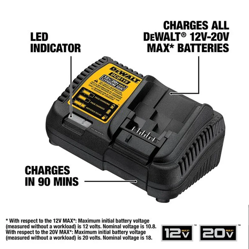 DEWALT DCB118 DCB1104 DCB112 FLEXVOLT 20V MAX Charger Lithium-Ion Battery Charger 220V Rapid Charge Fan Cooled Fast Charger