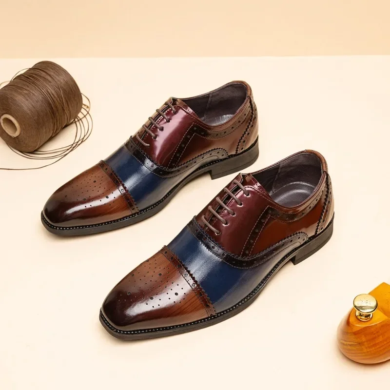 British Style Men Formal Shoes Office Men's Social Shoes Wear-resistant Men Color Matching Leather Shoes Sapato Social Masculino