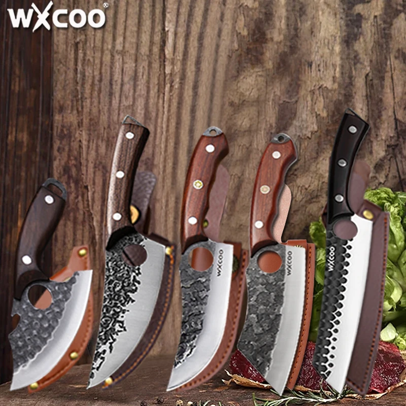 WXCOO Geschmiedetes Küchenmesser-Set, Kochmesser, Fleischbeil, Lamm- und Rindfleischschneider, multifunktionales Metzgermesser mit Holzgriff