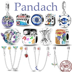 925 Sterling Silver Spring Tree Of Life Bird Camera Colorful Blue Zircon Pendant Beads Suitable Fit Pan Original Bracelet