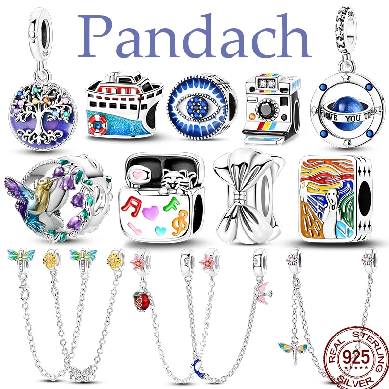 925 Sterling Silver Spring Tree Of Life Bird Camera Colorful Blue Zircon Pendant Beads Suitable Fit Pan Original Bracelet