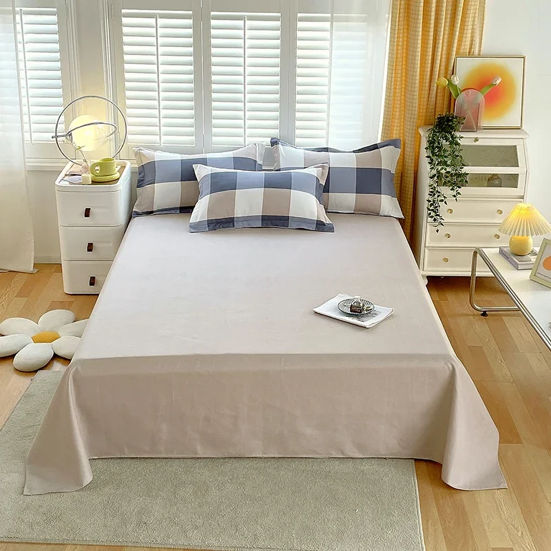 Soft Color Block Checkered Bedding Set Comfy 100% Washed Cotton Blue Plaid Duvet Cover Set King Queen Size Comforter Cover Shee