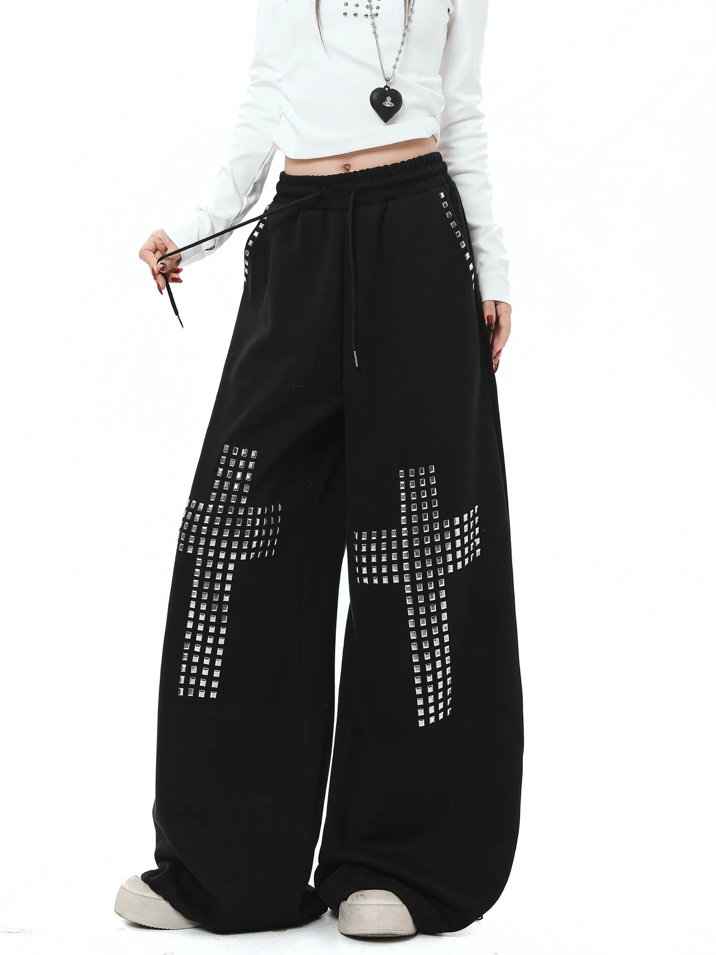 

American Design Sensation Cross Bracelet Dstring Casual Pants Women Spring Autumn Loose Versatile Slimming Wide Leg Pants