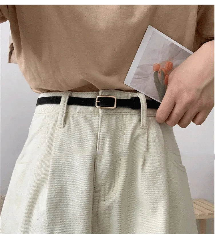 يونيسكس ريترو PU حزام جلدي مع مشبك للجينز حزام الخصر الدقيق للرجال والنساء إبرة مشبك الخصر