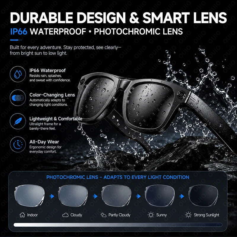 2026 4K Ultrta Video Smart Glasses 8MP Camera Photo Recognition Al Intelligent Translation Al Voice 35g Lightweight Sunglasses