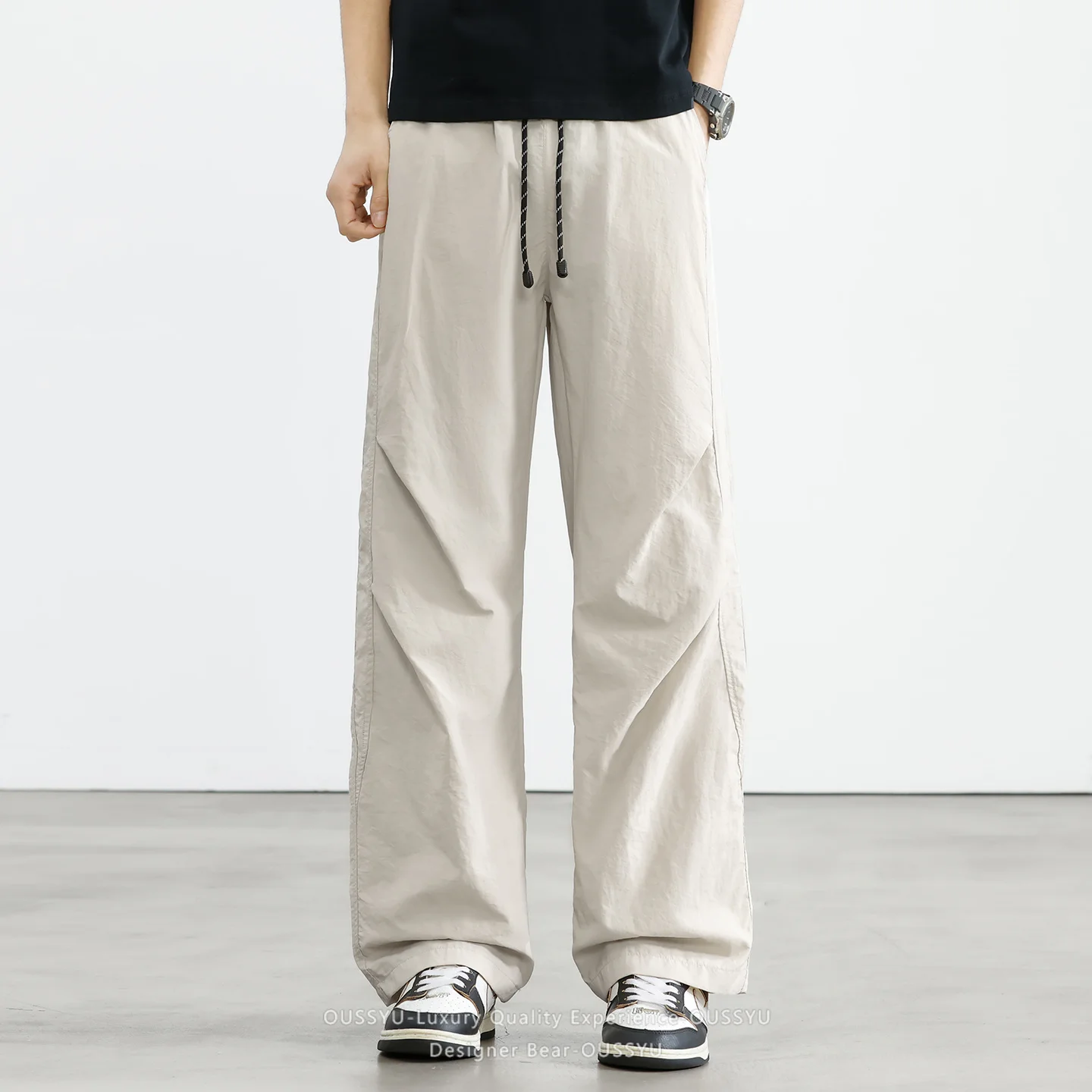 Brand Clothing Men's Summer Ice Silk Thin Casual Pants Baggy Wide Leg Breathable Quick Dry Long Trousers Trendy Beach Sportswear