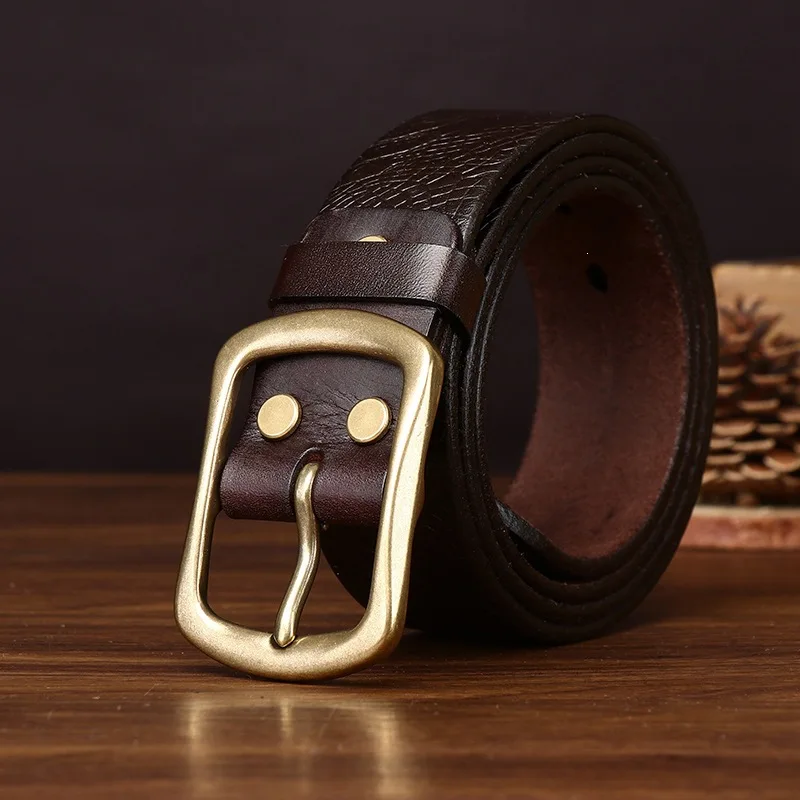 3.8CM Pure Cowhide Genuine Leather Belts for Men Brand Strap Male Copper Buckle Jeans Retro Fashion Cowboy Designer Belt