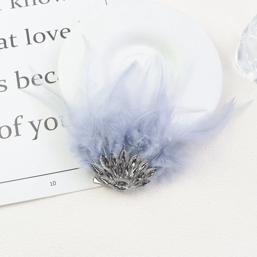 Multicolor Rhinestone Feather Brooch Handmade Gothic Style Shoulder Strap Bride Bridesmaid Feather Hair Clip Stage Performance