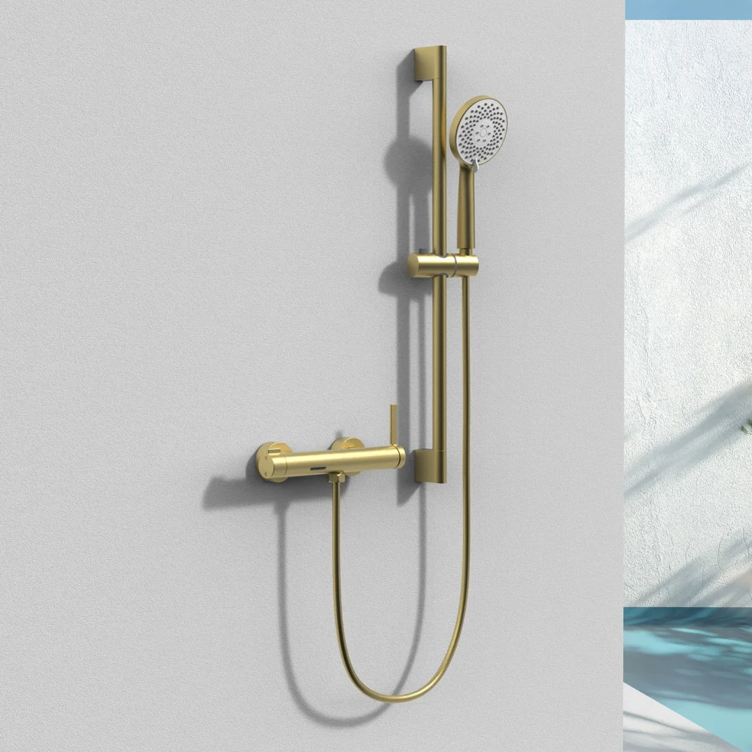 Brushed Rose Gold Bathroom Shower Faucet Set Brushed Gold Bathroom Faucet Wall Mounted Solid Brass Hot Cold Bathtub Shower Set