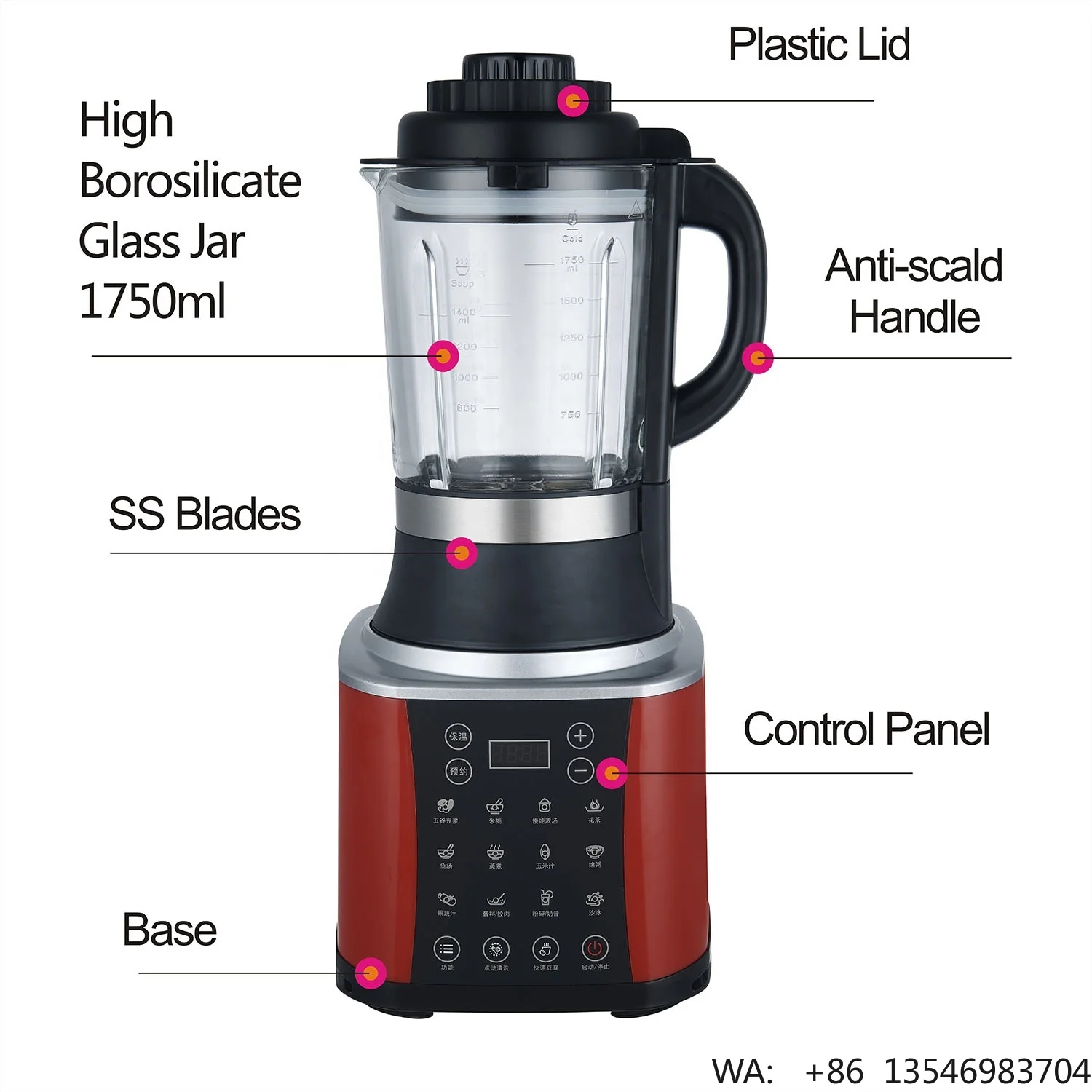 1750ml Multi-functional Heating Blender Mixer Juicer Food Professor Grinding Cup Grinder Wall-breaking Machine