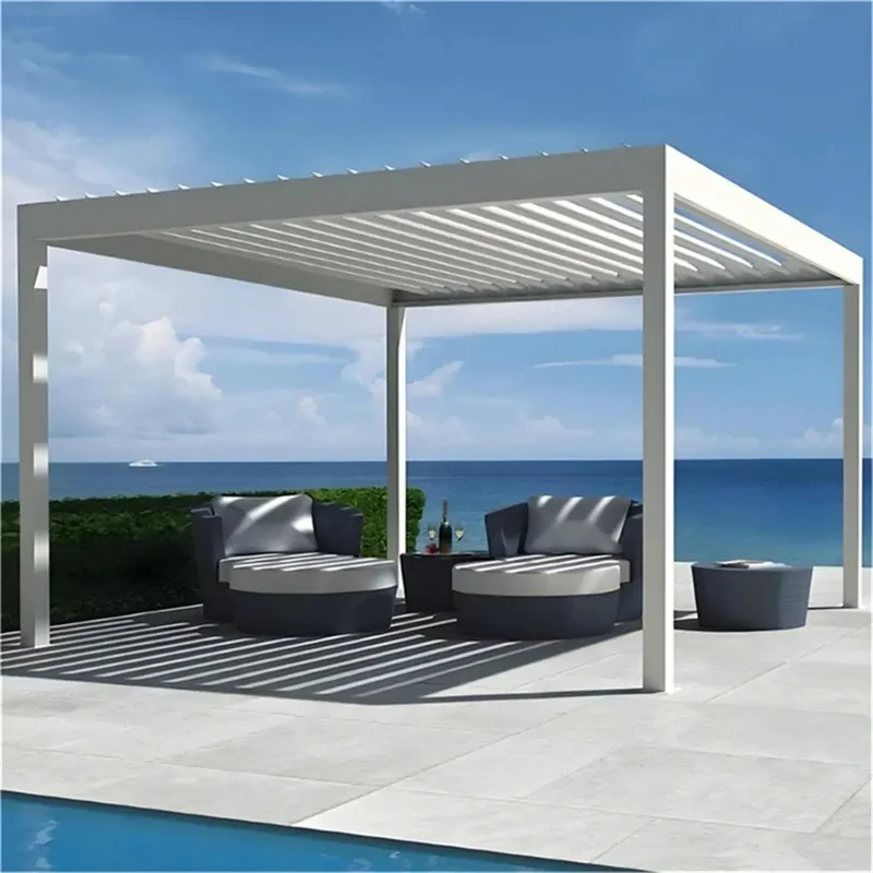 AuVersatile Bioclimatic Patio Pergola Three Operating Modes (App/Remote/Manual) Customizable Louver Angles Modern Black Balcony
