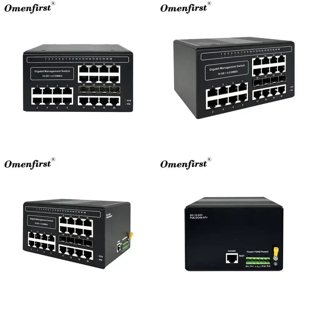 Industrial Ethernet L2 Managed Switch 24 Port POE 4 SFP 1000 Mbps SNMP QoS Stackable 32Gbps DIN DC10~52V for Adverse Weather