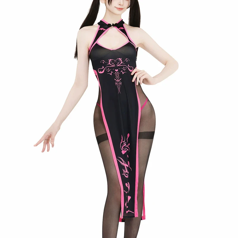 Retro Cheongsam Devil Women High Fork Dress Fairy Totem Uniform Abyssal Charm Demon Halloween Cosplay Costume view 2