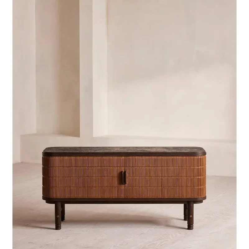 American antique living room marble top sideboard, kitchen storage buffet cabinet, sliding door with groove