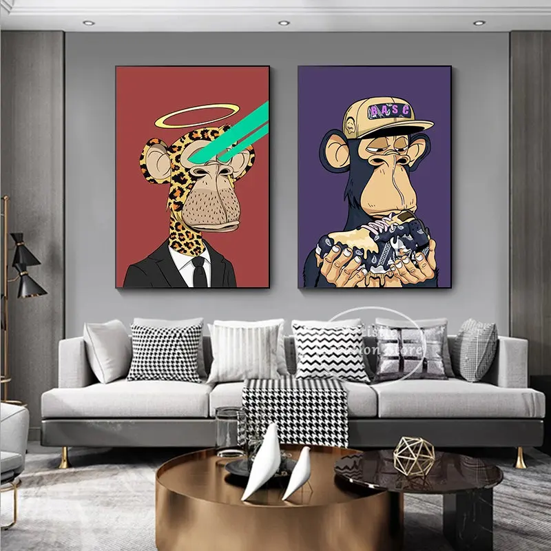 Abstract Pop Wall Art Animals Funny Monkey Poster NFT Canvas Painting Fashion Bored APE Pictures for Living Room Club Home Decor