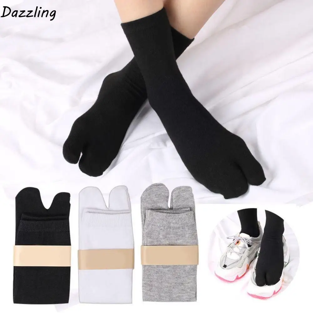 

5Pairs Fashion Anti Slip Two Toed Cotton Socks Mid-calf Women Men Toe Separator Socks Solid Color Business Split Toe Sock Unisex