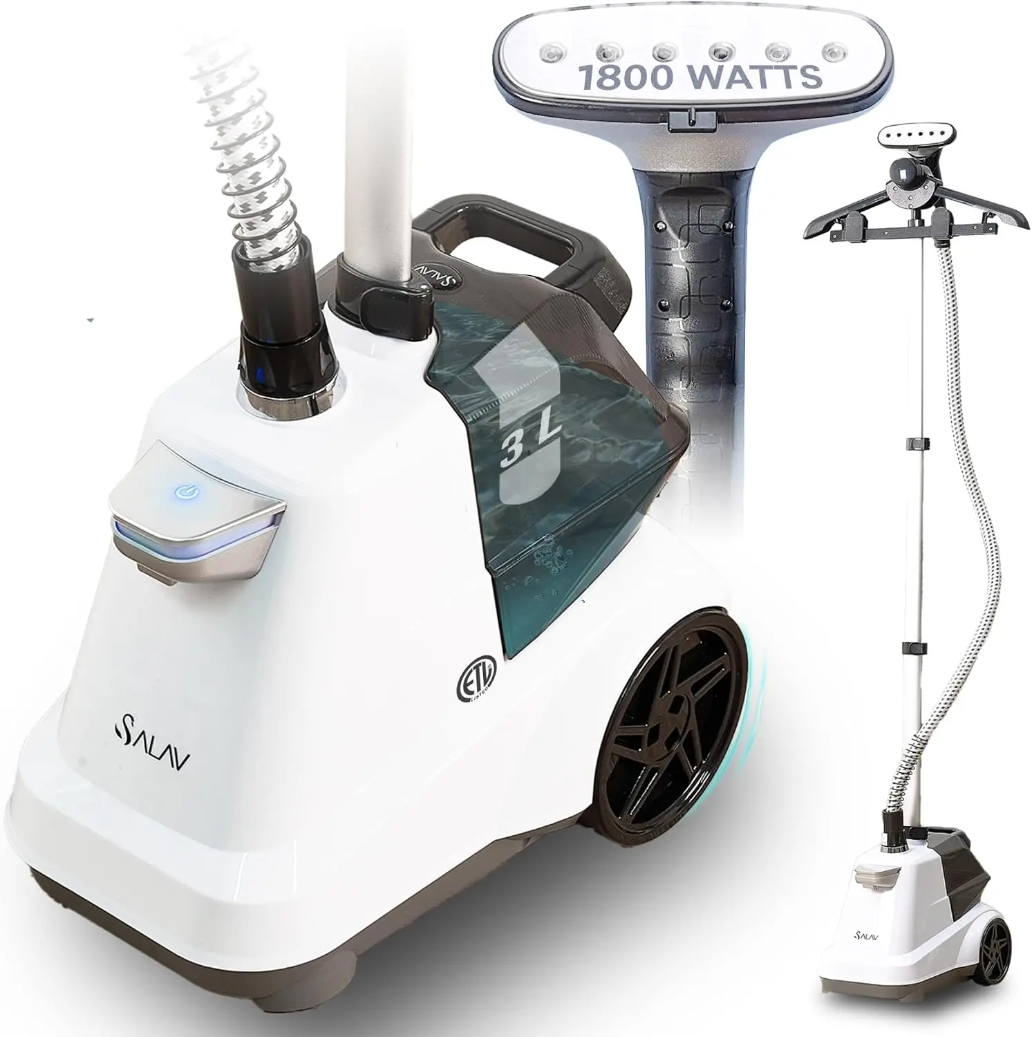SALAV Heavy Duty Commercial Full-Size Garment Steamer with Foot Pedals and Extra Large 3L (101.5 oz) Water Tank, 1800 watts, 90+