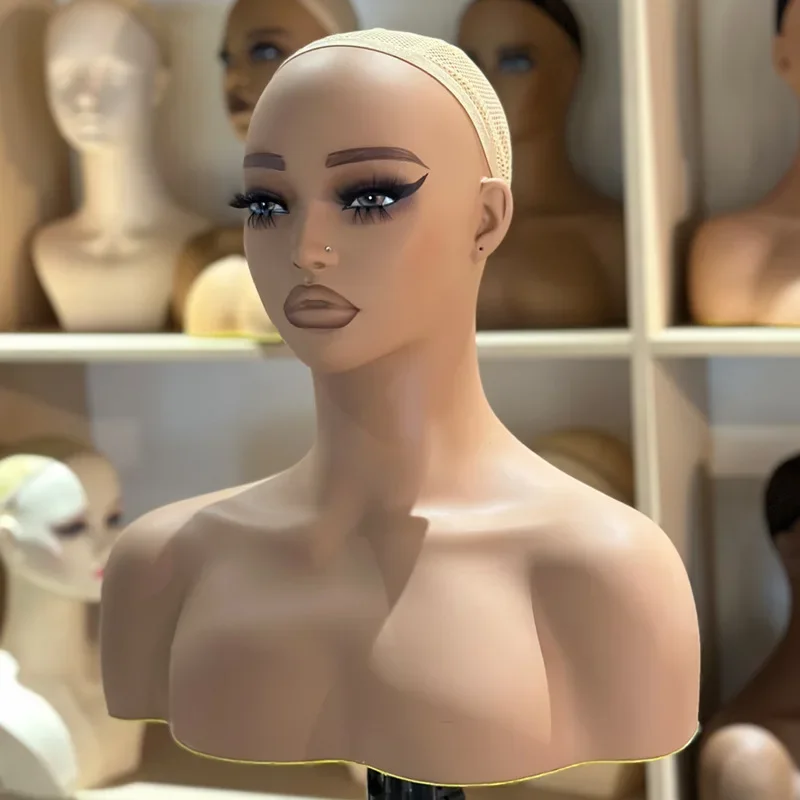 European and American Simulation PVC Female Mannequin Head with Shoulder Dummy Head for Wigs and Necklace Display Makeup Model