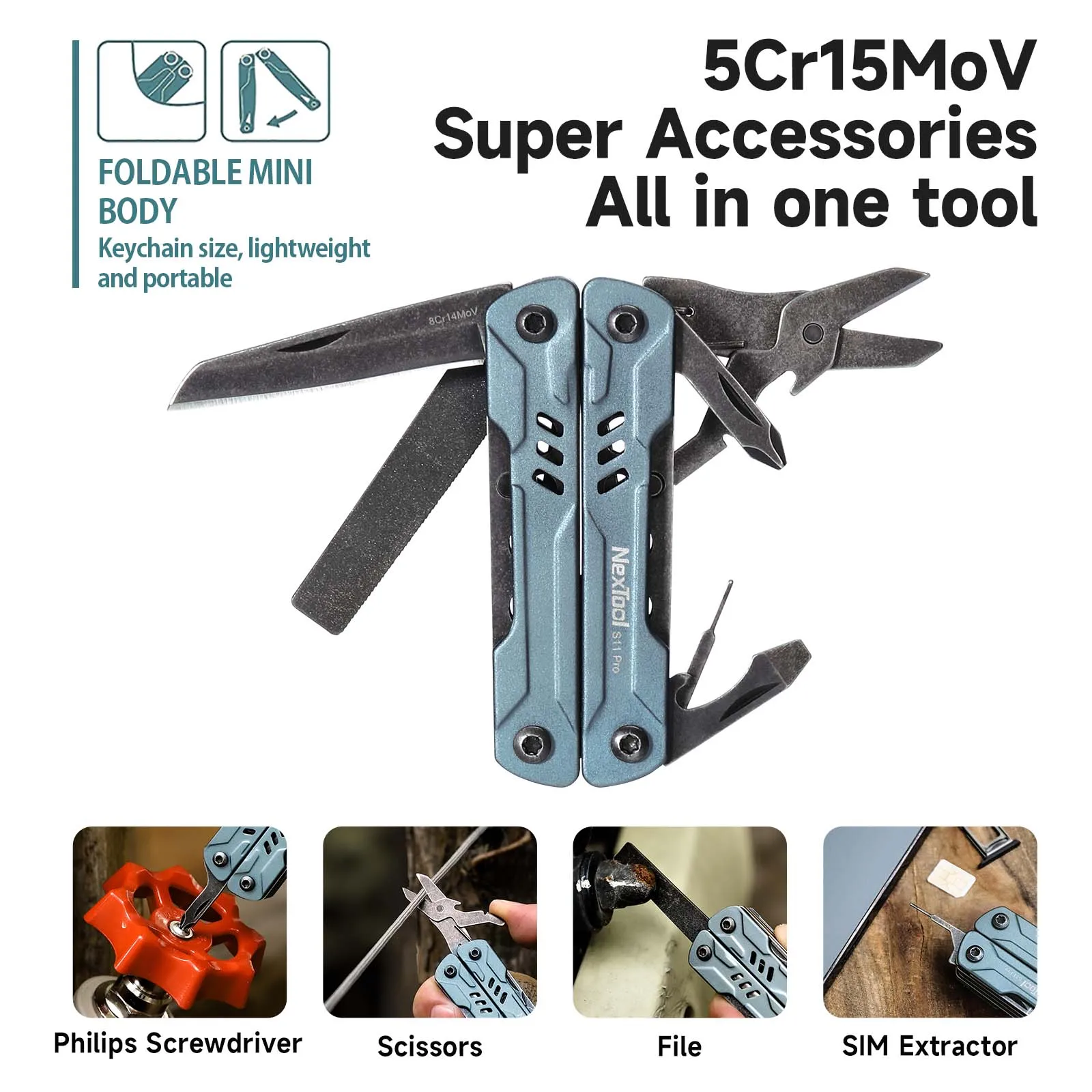 NexTool S11 Pro كماشة بحار صغيرة 12 في 1 أداة متعددة سكين جيب أدوات قابلة للطي قواطع الأسلاك EDC بطاقة دبوس مفك مقص
