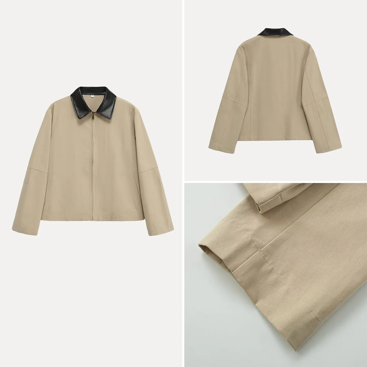 カジュアルレザージャケット レディース ファッション性が高く多用途な通勤用 シンプルな襟 パッチワーク オートクチュールコート Zブランド ルーズフィット ロングスリーブ...