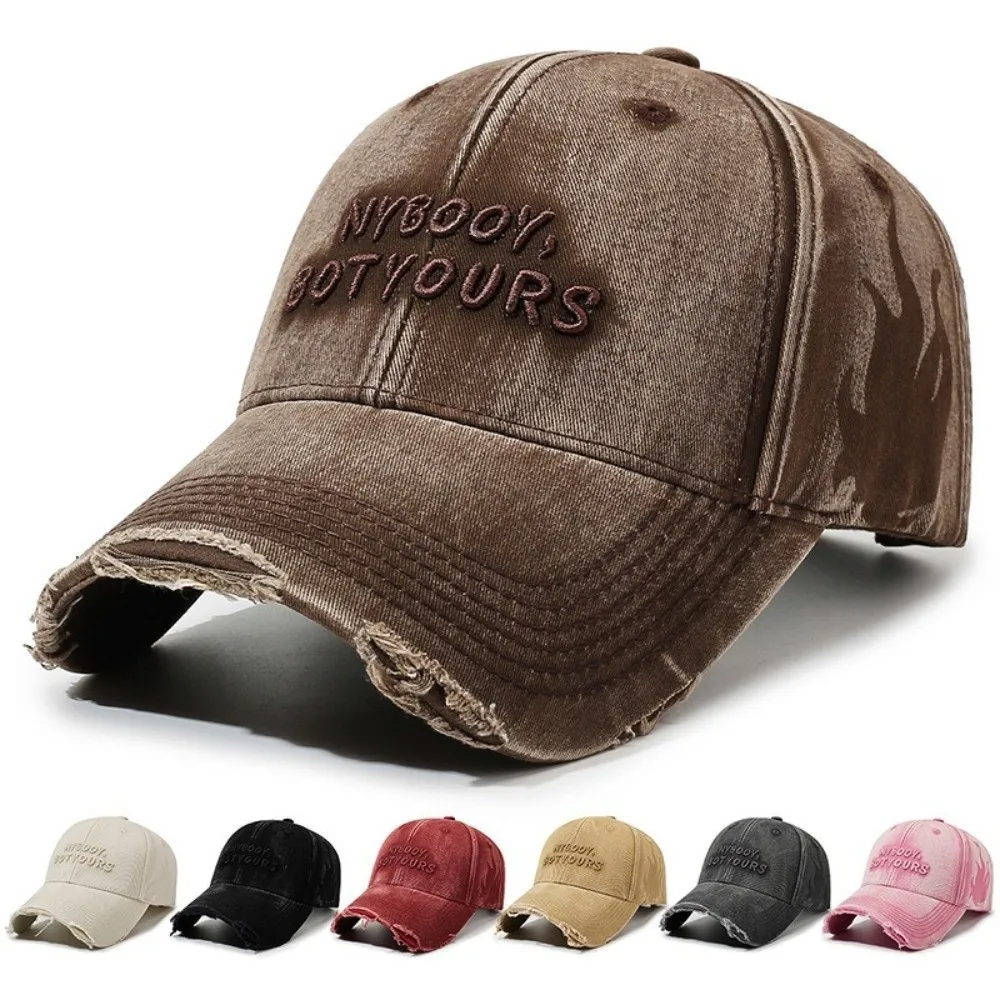 Casquettes de baseball lavables, design vieilli, lettres brodées, style vintage hip-hop, avec trous, réglables, protection solaire