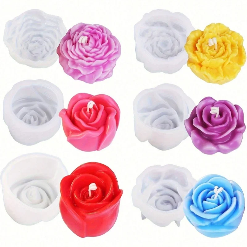 

6 Candle Making Silicone Mold DIY Gypsum Candle Holder Rose Decorative Ornament Epoxy Resin Mold Craft Casting