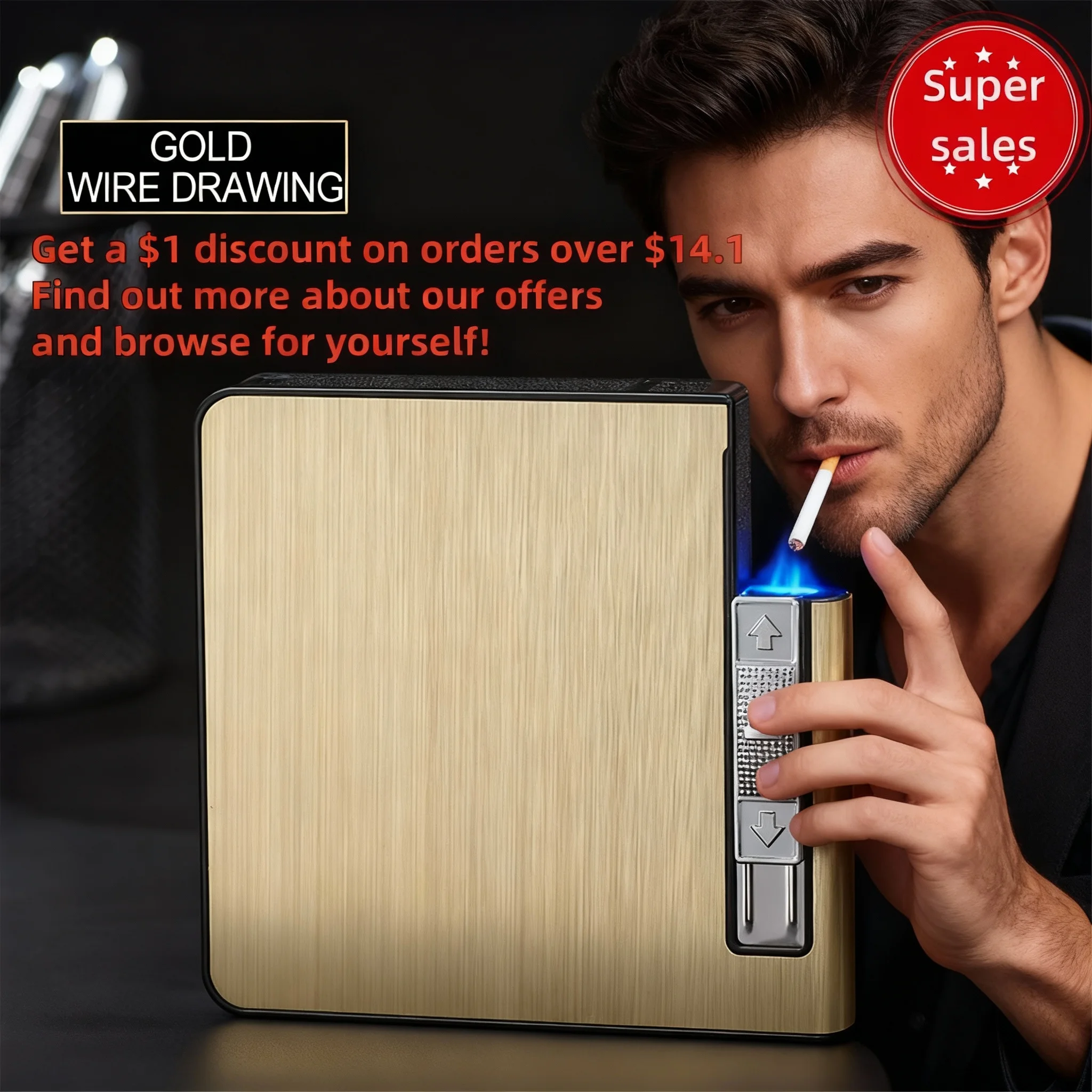 

Metal Cigarette Box Gift Automatic Pop-Up Cigarette Box For Business People Can Accommodate 20 Cigarettes Gift Gas Lighters