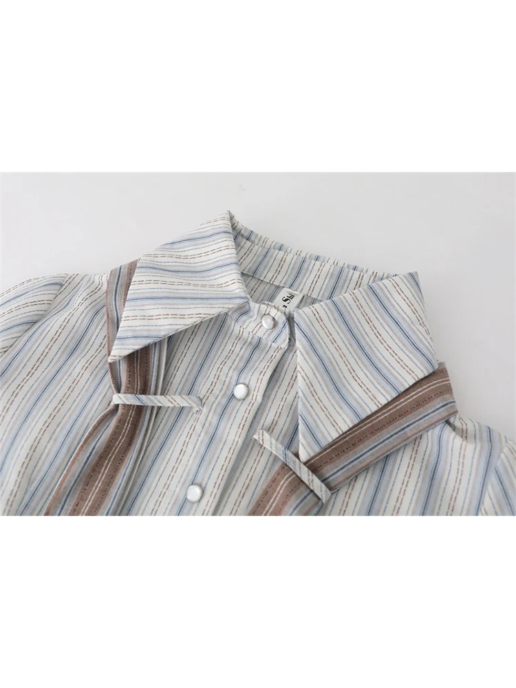 Tops vintage de manga longa para mulheres, camisas estéticas listradas com design de gravata, streetwear Y2K, estilo preppy, outono, anos 2000