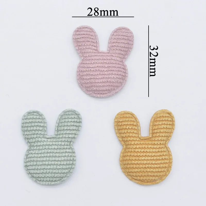 50Pcs/lot 30*32mm Padded Glitter Cloth Rabbit Appliques for DIY Hat Clothes Leggings Sewing Supplies Headwear Decor Patches