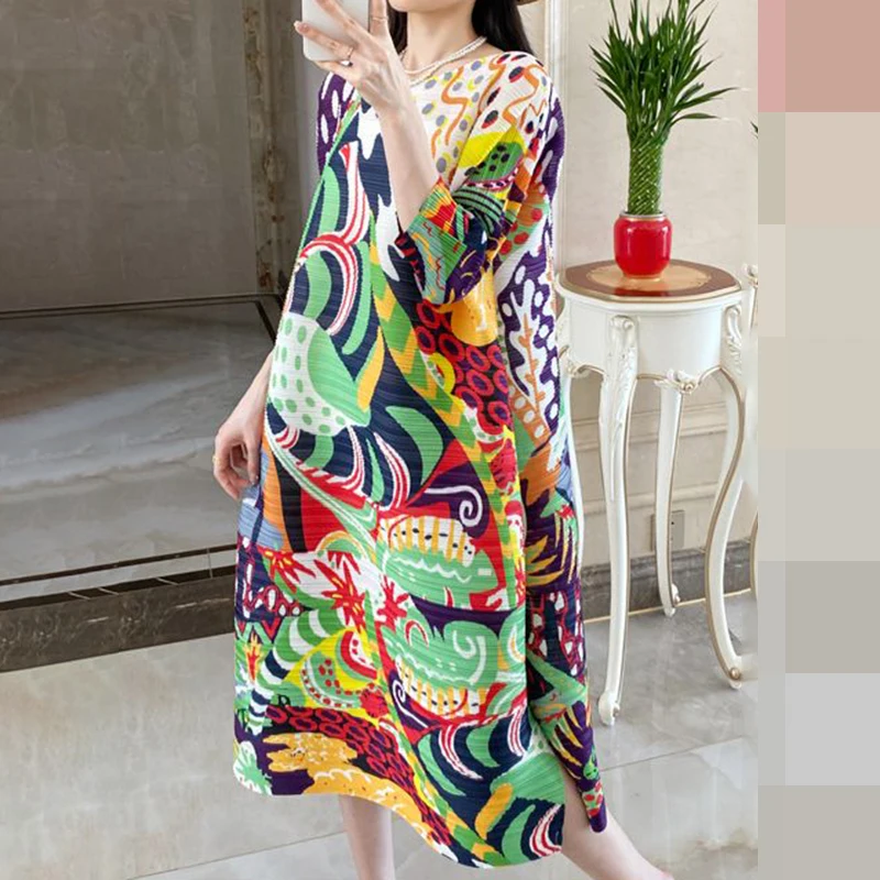 

Wrinkle Large Women's Vacation Style Printed Dress 2023 Autumn New Color Matching Fashion sexy dress