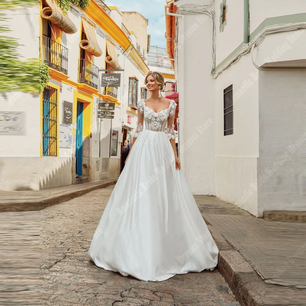 Elegante A-Lijn Vrouwen Trouwjurken Prachtige Satijnen Oppervlak Prinses Bruidsjurken Prinses Verloving Banket Vestidos De Novias