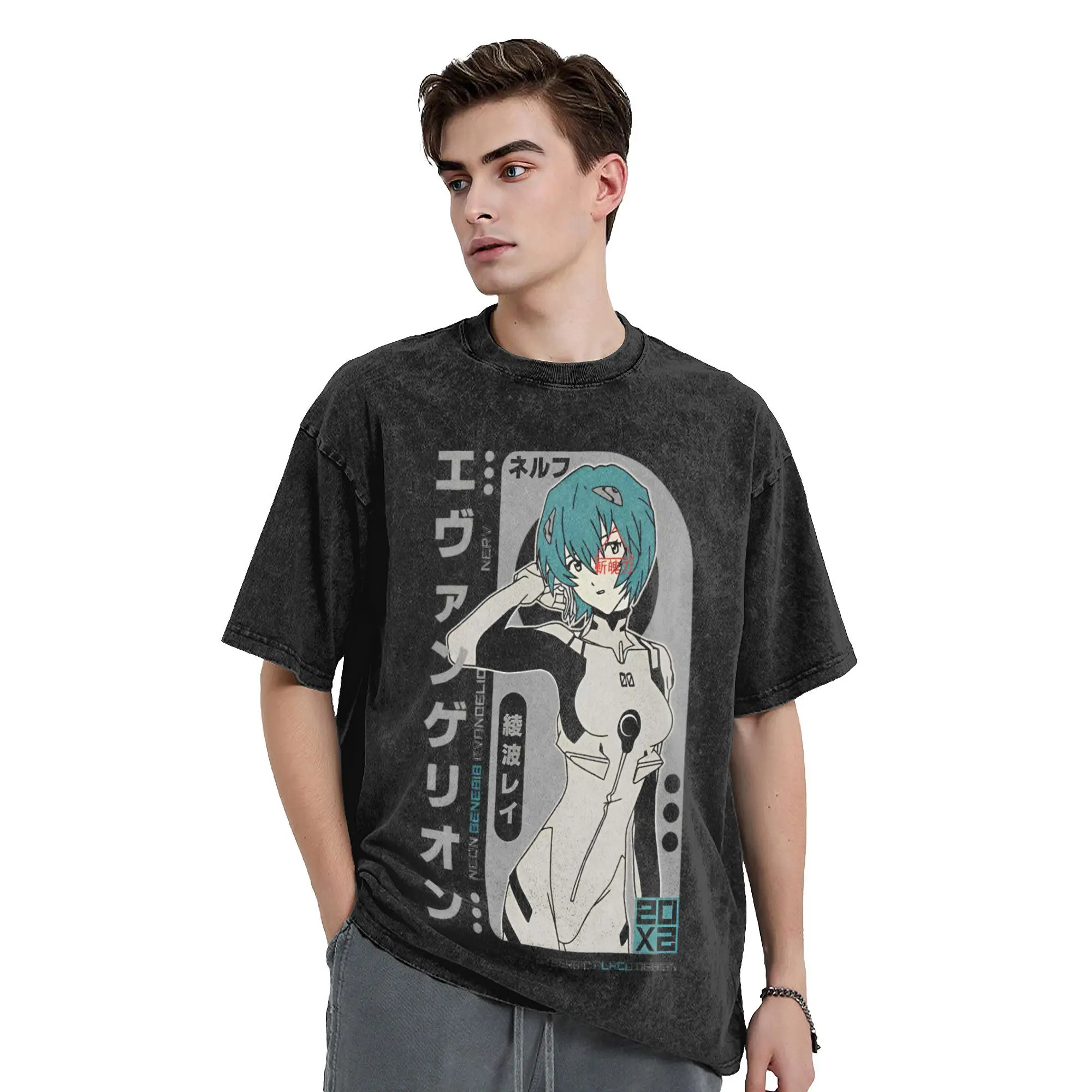 Rei Ayanami N.G.E. Vintage Washed T-Shirt For Men Women Cotton Clothes Retro Eva Round Neck Short Sleeve